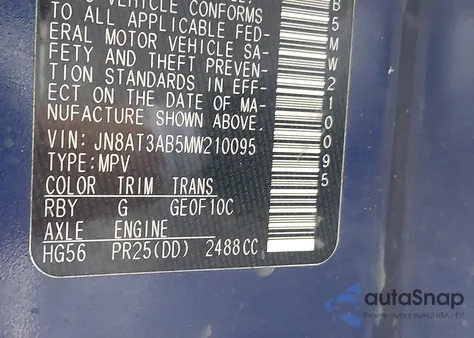 2021 Nissan Rogue S Intelligent Awd из США, поврежденный, VIN JN8AT3AB5MW210095